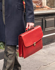 Traditional leather briefcase with combination lock, light tan, lifestyle