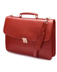 Traditional leather briefcase with combination lock, light tan, with shoulder strap