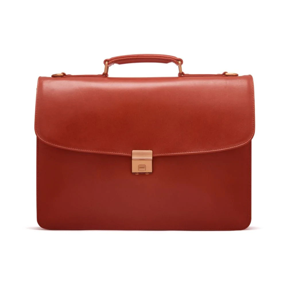 Leather Briefcase with combination lock, Harvard, light tan, front