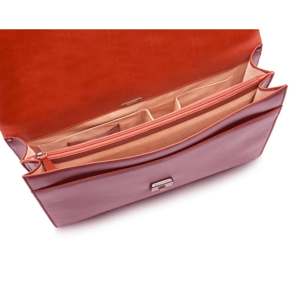 Traditional leather briefcase with combination lock, light tan, inside