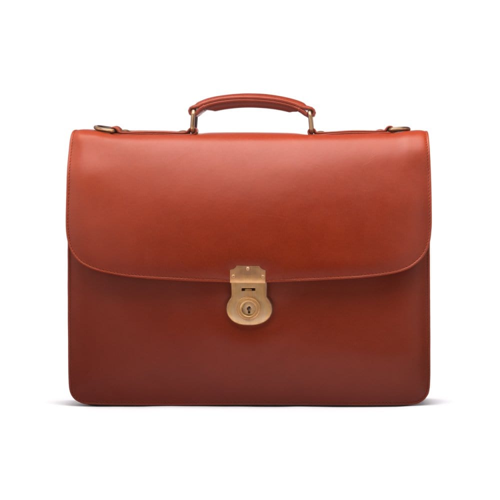 Light Tan Leather Hatton Briefcase With Solid Brass Lock