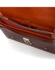 Leather Cambridge satchel briefcase with silver brass lock, light tan, inside