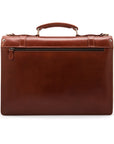 Leather Cambridge satchel briefcase with silver brass lock, light tan, back