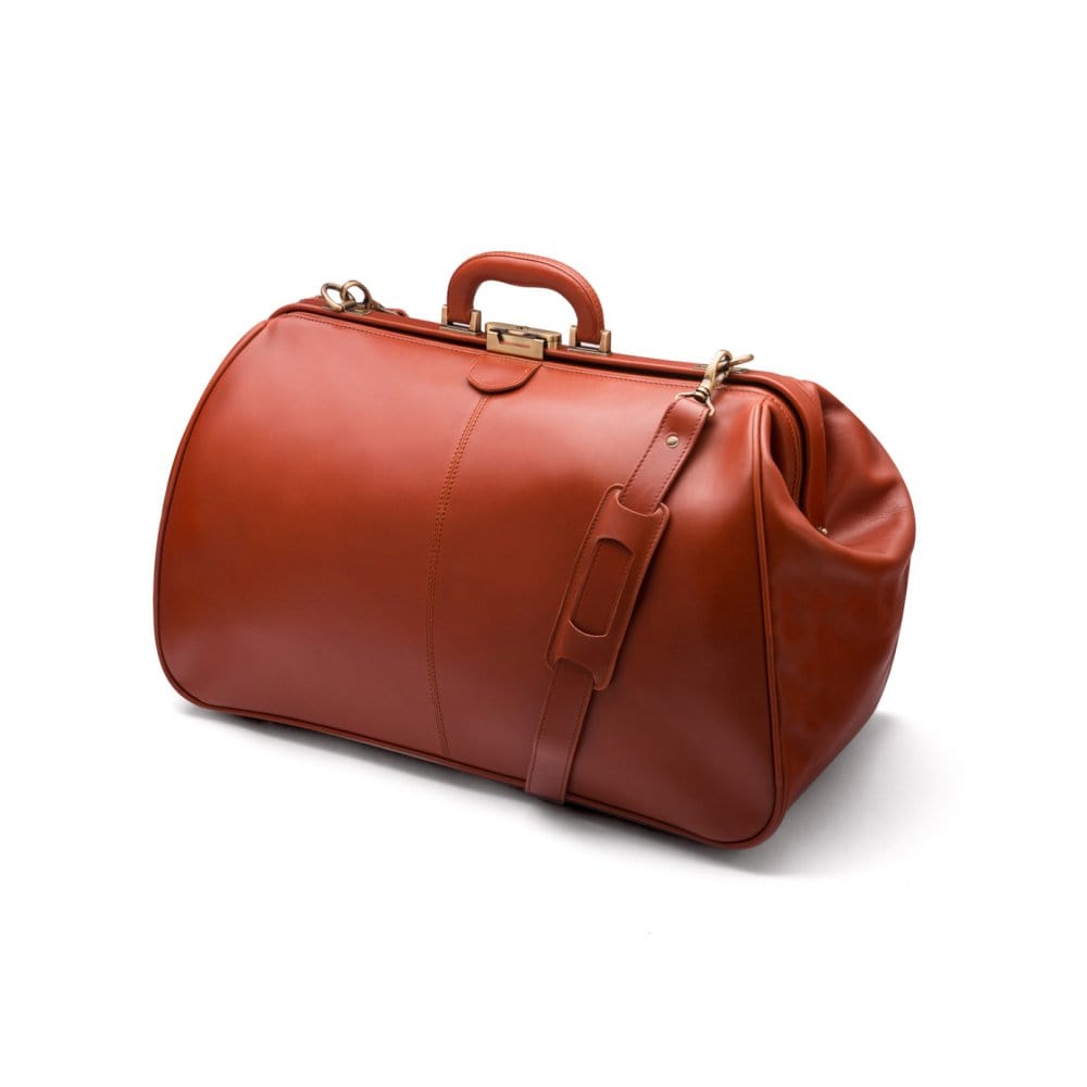 Leather Gladstone holdall, light tan, with shoulder strap