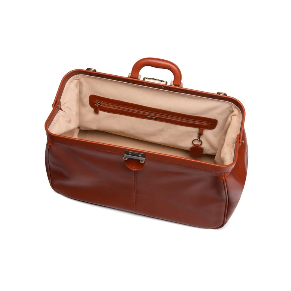 Leather Gladstone holdall, light tan, inside