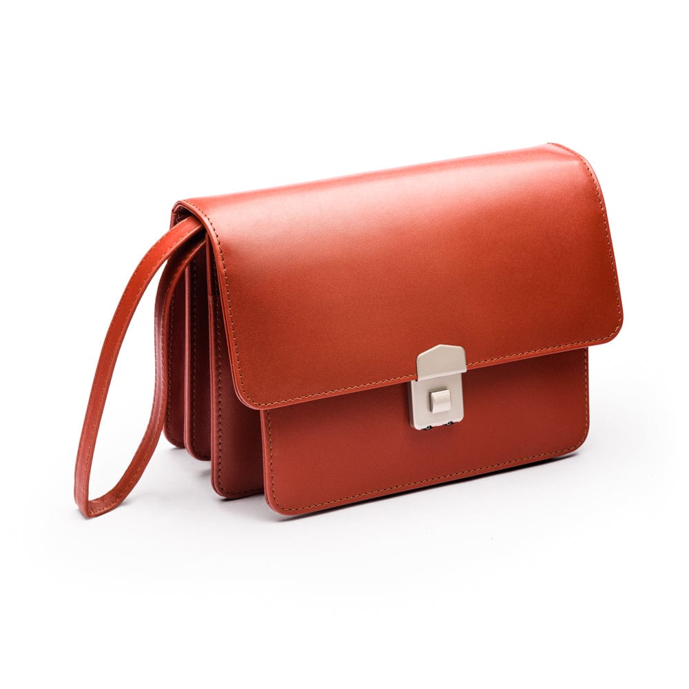 Light Tan Men's Leather A5 Expandable Clutch Bag