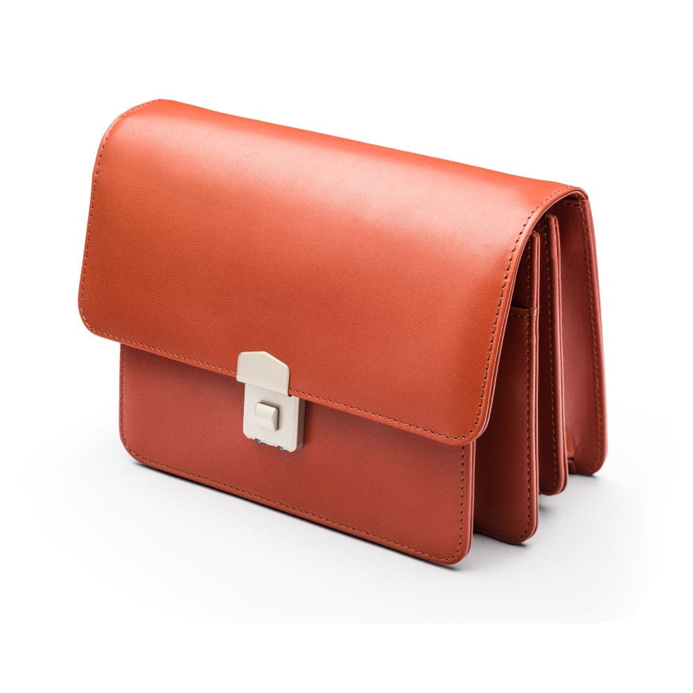 Light Tan Men's Leather A5 Expandable Clutch Bag