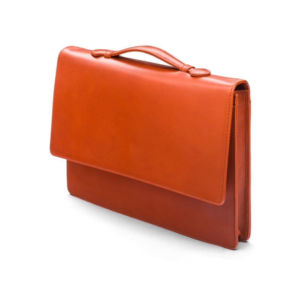 Small leather briefcase, light tan, side