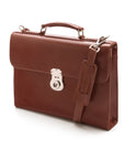 Light Tan Vintage Leather Wall Street Briefcase With Silver Brass Lock