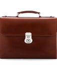 Light Tan Vintage Leather Wall Street Briefcase With Silver Brass Lock