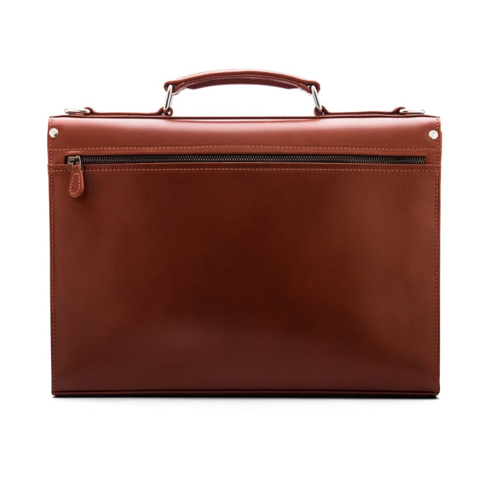 Light Tan Vintage Leather Wall Street Briefcase With Silver Brass Lock