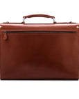 Light Tan Vintage Leather Wall Street Briefcase With Silver Brass Lock