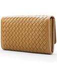 Light Tan Woven Leather Concertina Tall Purse