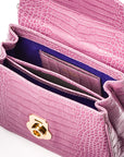 Bamboo handle bag, lilac croc, inside view