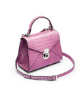 Small leather envelope bag, lilac croc, side view