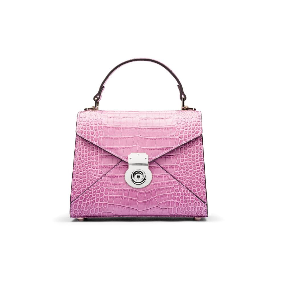 Small leather envelope bag, lilac croc, front