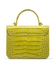 Small leather top handle bag, lime green croc, back