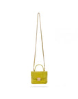Small leather top handle bag, lime green croc