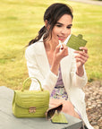 Mini top handle bag, lime croc, lifestyle