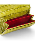 Small leather concertina purse, lime croc, inside