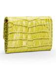 Small leather concertina purse, lime croc, back