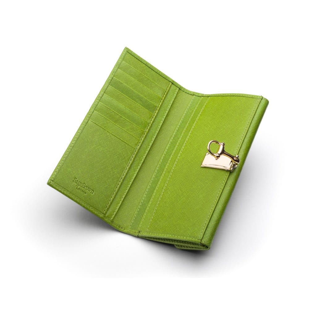 Lime Green Ladies Tall Leather Purse With Brass Clasp 8 CC