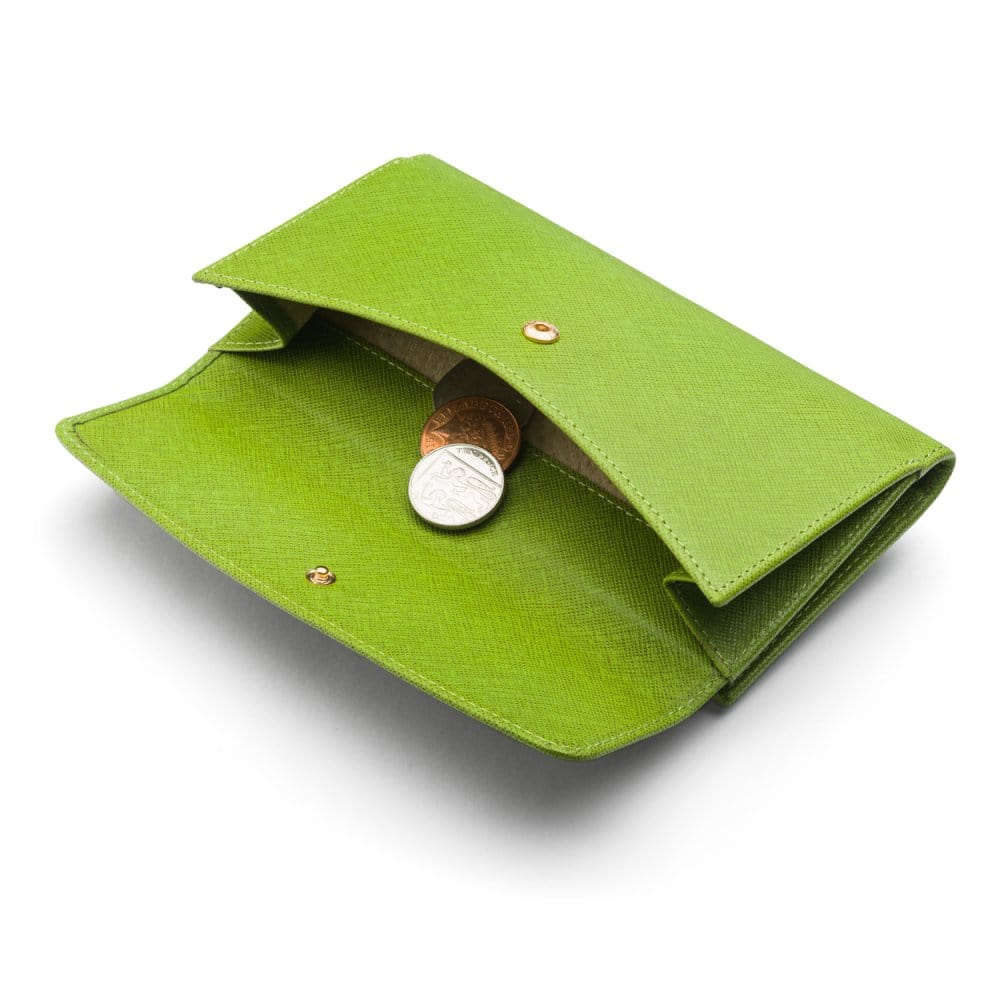 Lime Green Ladies Tall Leather Purse With Brass Clasp 8 CC
