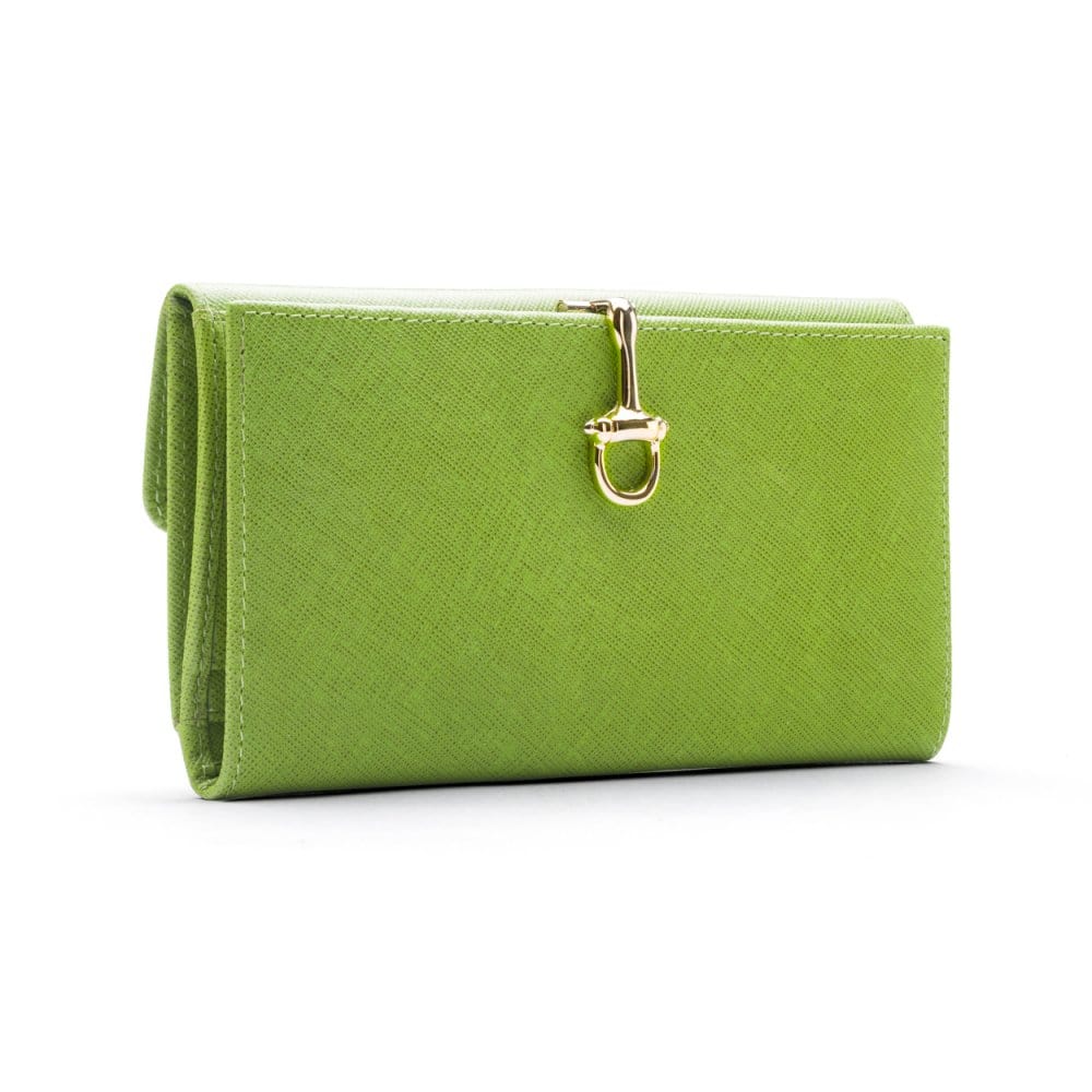 Lime Green Ladies Tall Leather Purse With Brass Clasp 8 CC