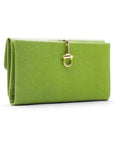 Lime Green Ladies Tall Leather Purse With Brass Clasp 8 CC