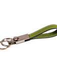Leather detachable key ring, lime green, front
