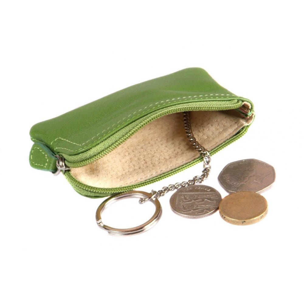 Small Leather Coin Purse, Key Chain, Lime Coin Purses SageBrown
