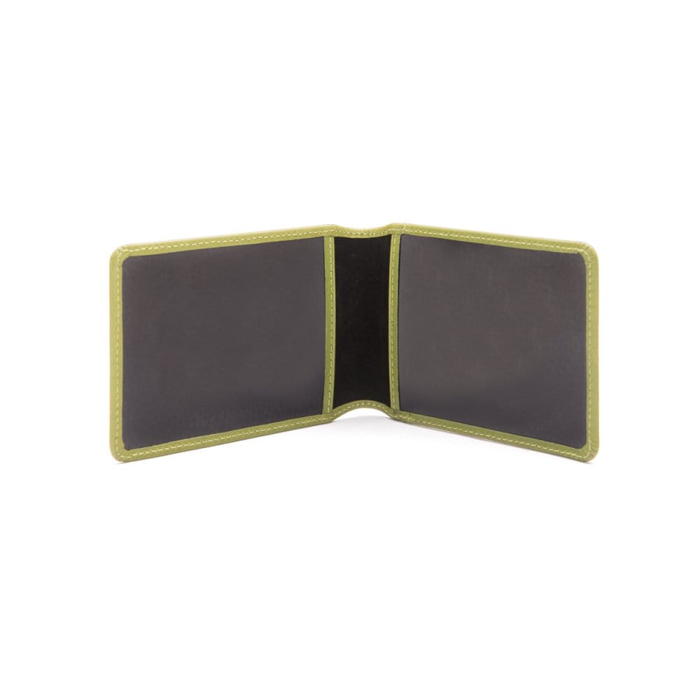 Leather Oyster card holder, lime green, open