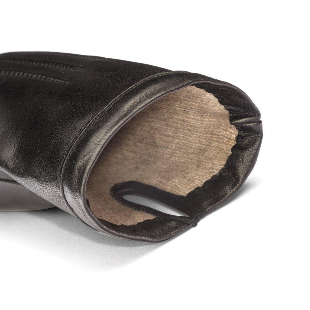 Cashmere lined leather gloves men's, black, inside