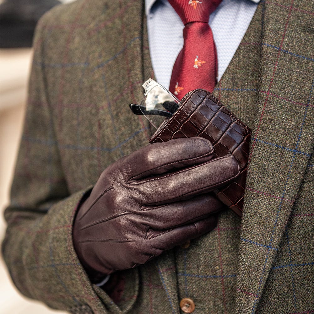 Cashmere lined leather gloves men's, brown, lifestyle