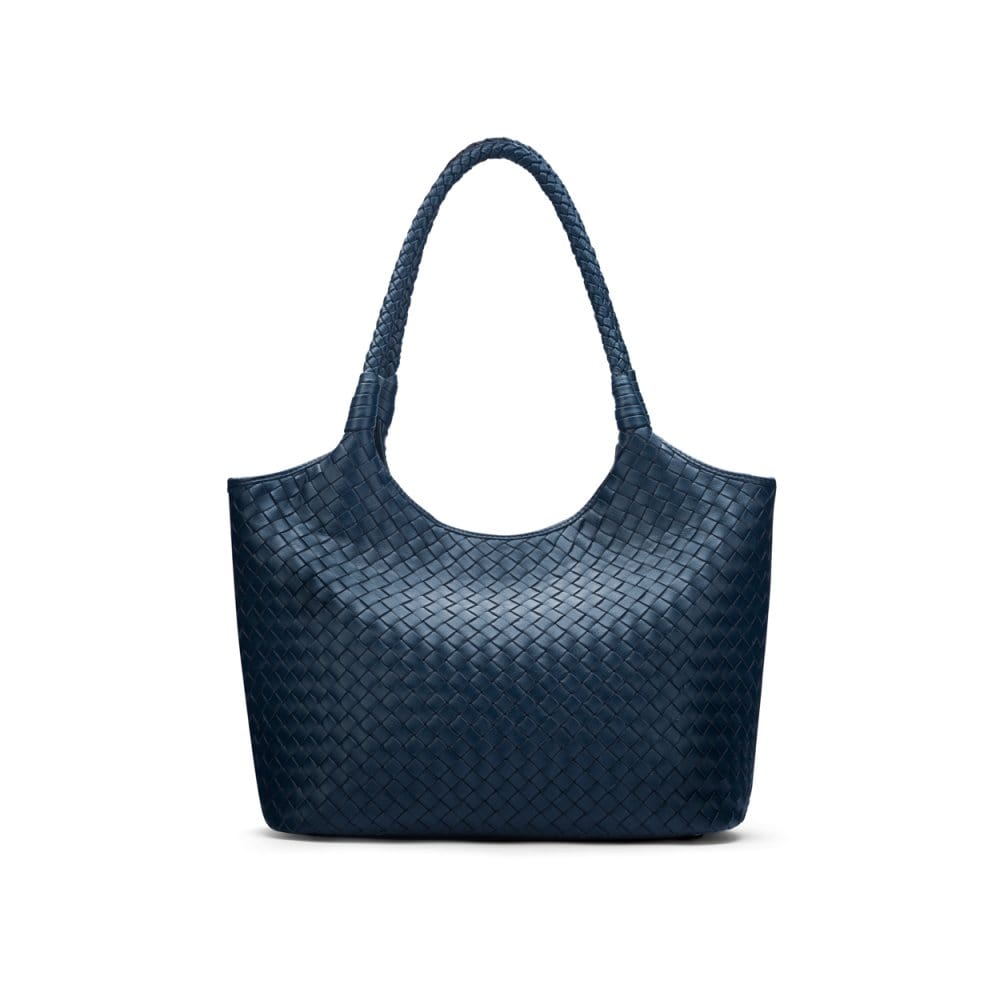 Woven leather shoulder bag, navy, front