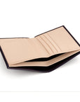 Bifold leather wallet with 6 credit cards, navy, inside