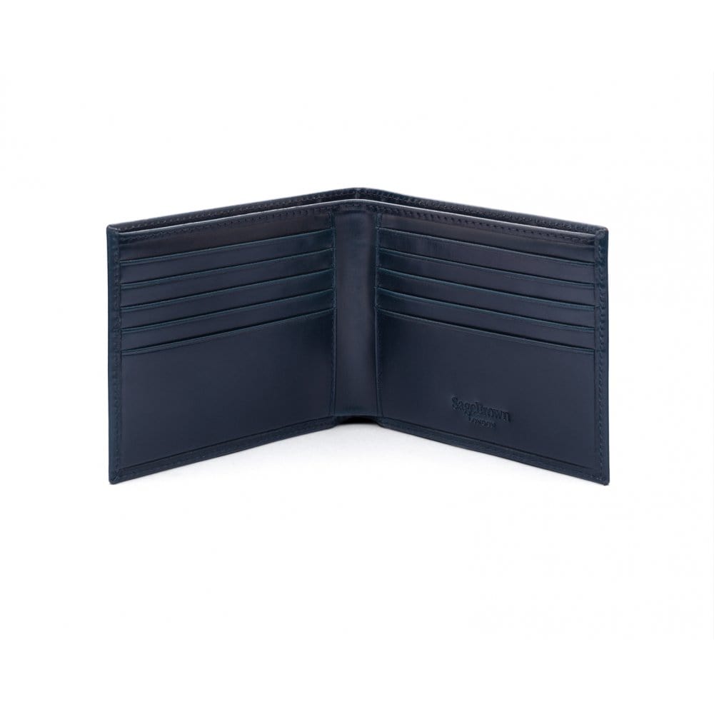 Men's bridle hide wallet, navy, open