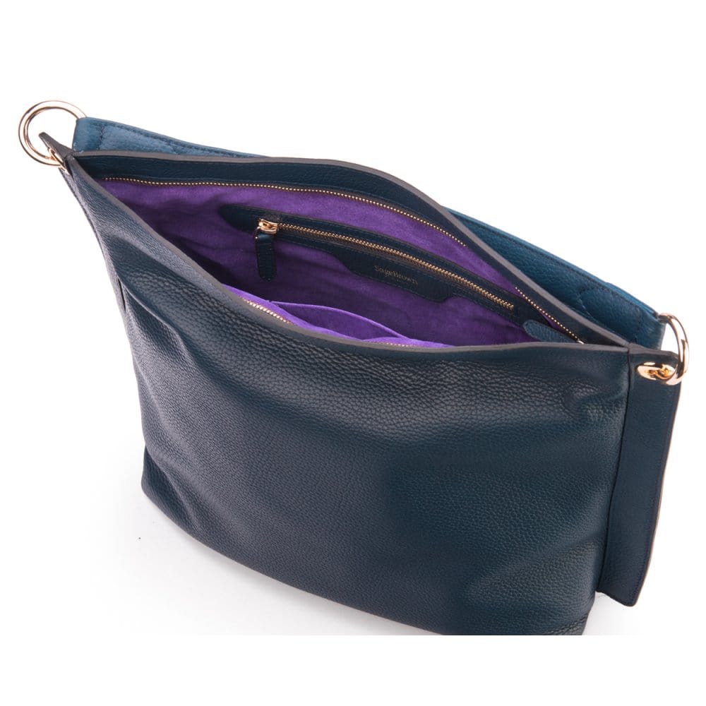 Carol Ann slouchy leather shoulder bag, navy, inside