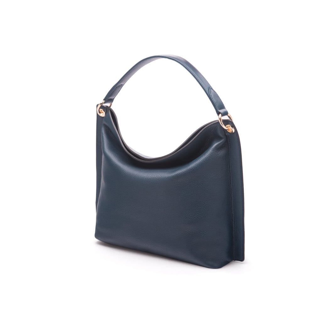 Carol Ann slouchy leather shoulder bag, navy, side