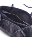 Woven leather slouchy bag, navy, inside