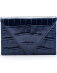 Leather business card envelope, navy croc, front