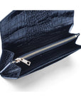 Leather accordion clutch purse with 12 card slots, navy saffiano, inside