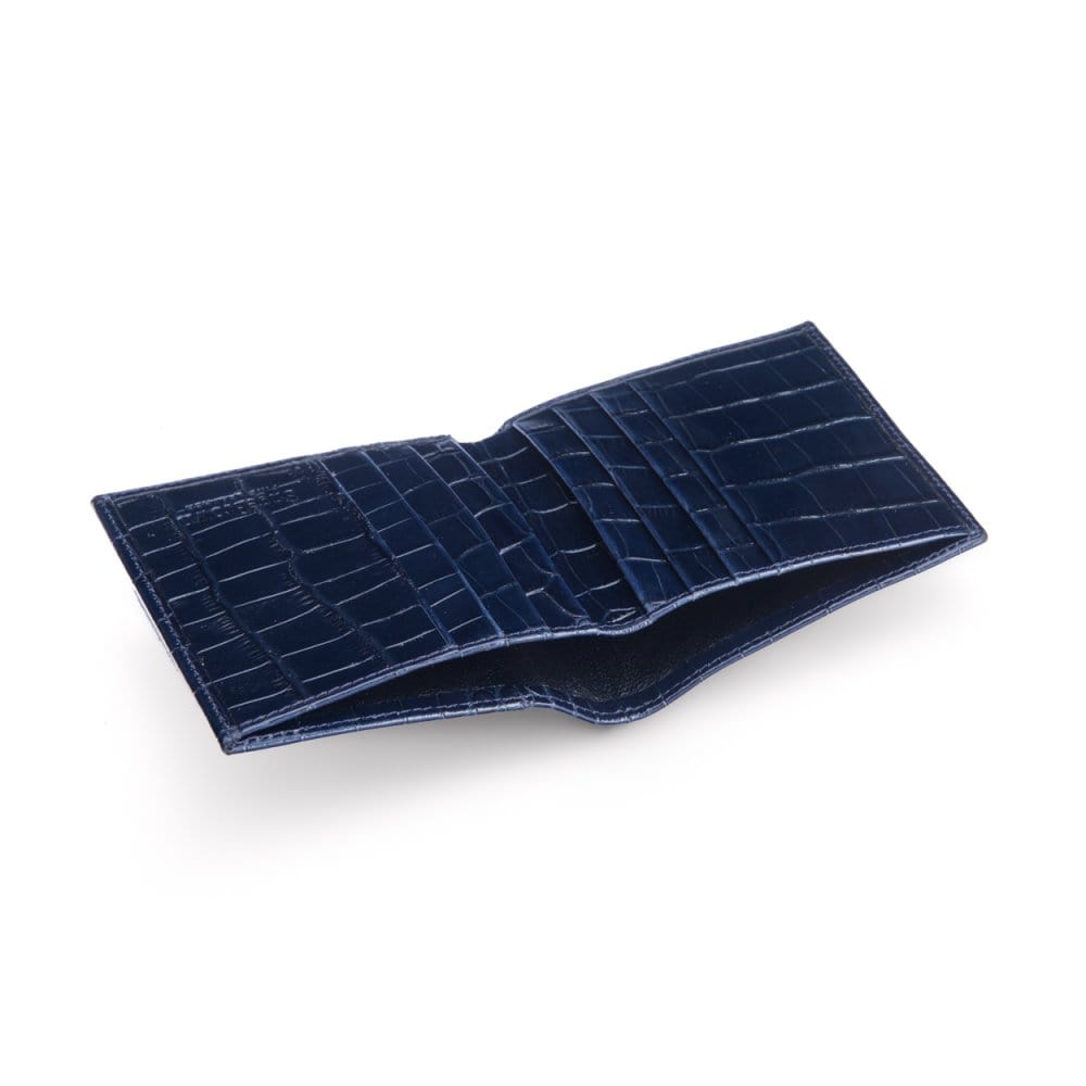Leather compact billfold wallet 6CC, navy croc, inside