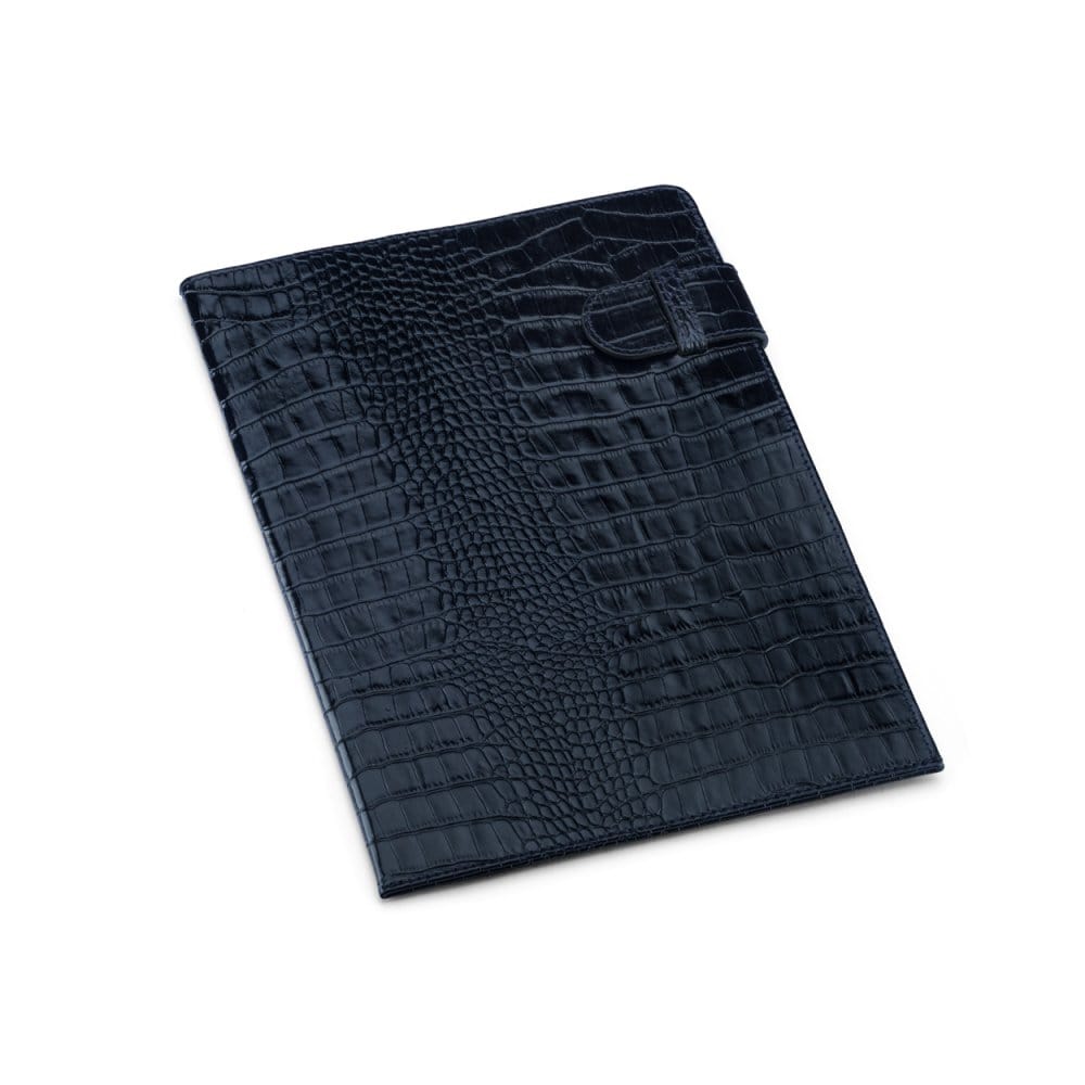Leather document folder, navy croc, front
