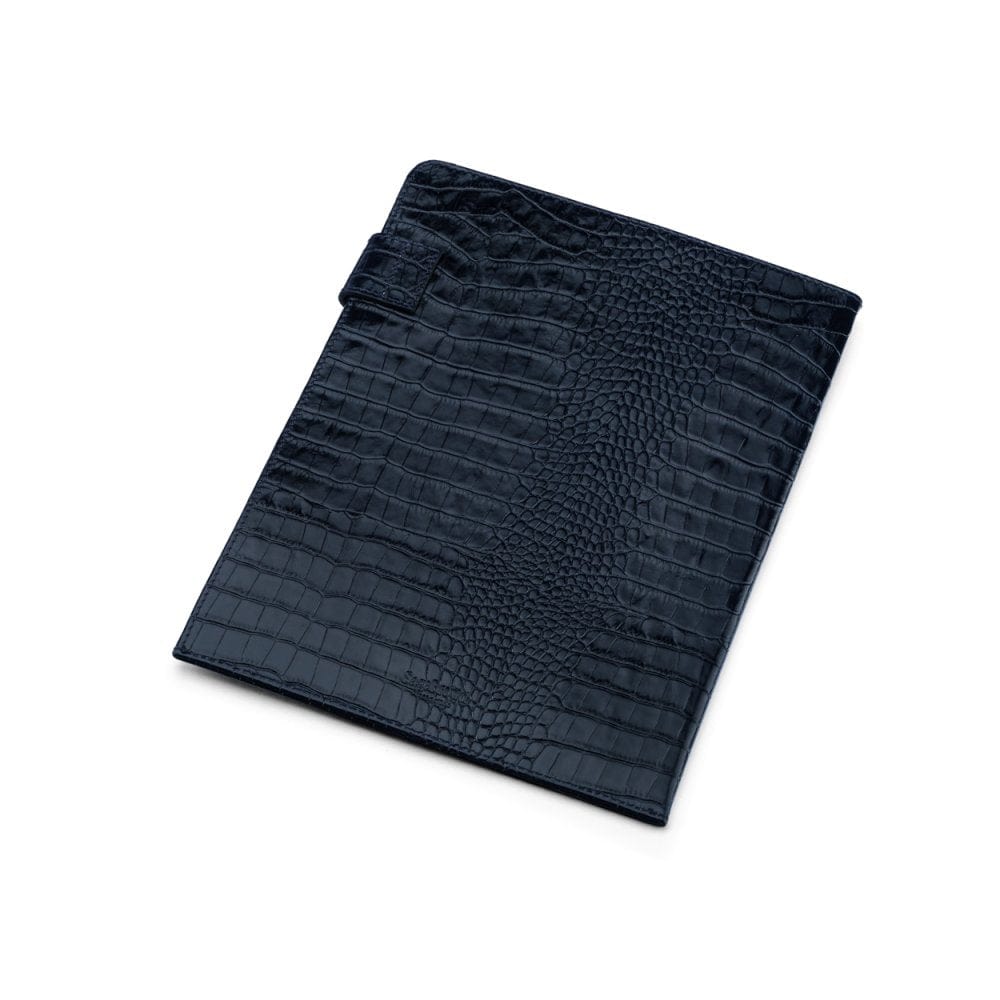 Leather document folder, navy croc, back