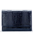 Small leather A4 portfolio case, navy croc, front
