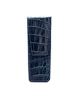 Leather pen case, navy croc, front