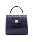 Leather signature Morgan bag, navy croc, front view