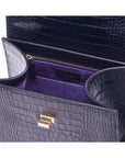 Leather signature Morgan bag, navy croc, inside view