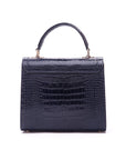 Leather signature Morgan bag, navy croc, back view